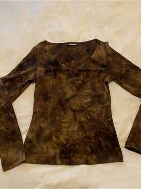 Bloomingdale's Brown & Olive Tie-Dye Long Sleeve Top